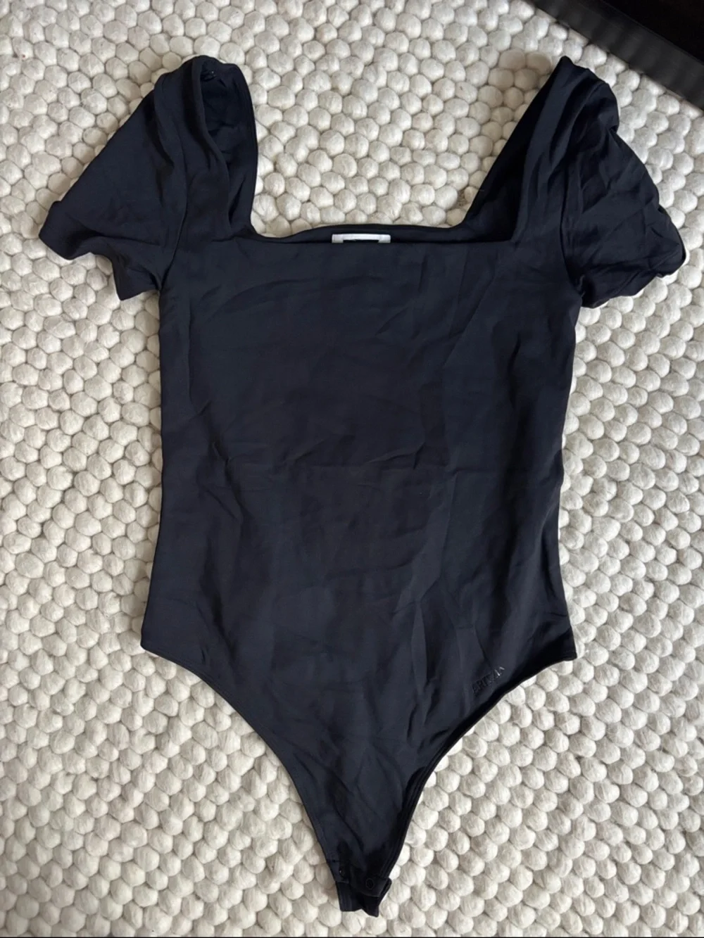 Aritzia Black Square Neck Short Sleeve Black Bodysuit, new without tags